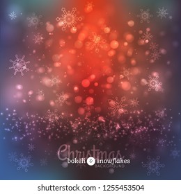 Bokeh lights and snowflakes chritmas background