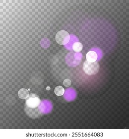 Bokeh lights texture. Transparent background. Abstract blur light effect. Blurred overlay template. Vector illustration.