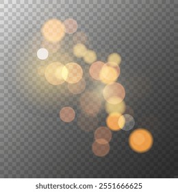 Bokeh lights. Transparent background. Blurred overlay template. Abstract blur light effect. Vector illustration.