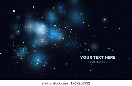 Bokeh on dark blue background,  dust particles with real lens flare glitter lights background