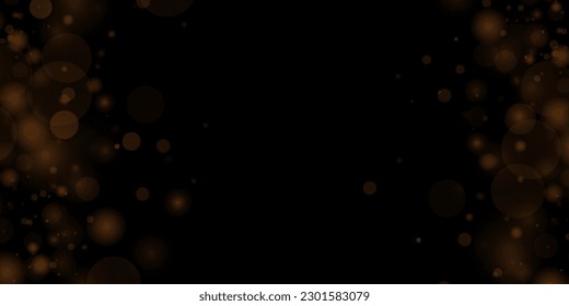 Bokeh particles, abstract background with shiny dust on black background. holiday card
