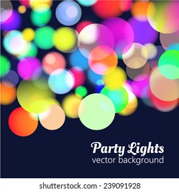 Bokeh party lights, card background. Fireworks vector illustration.