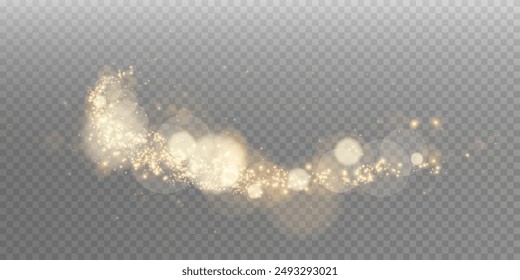 The bokeh is really bright and shimmers with gold dust and bright star particles. There are some light abstract glowing lights, and the bokeh effect is glowing on a light background. The Christmas bac