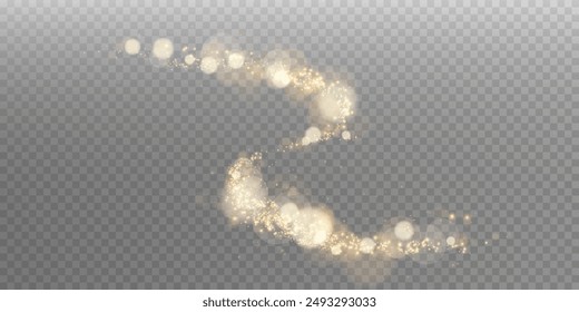 The bokeh is really bright and shimmers with gold dust and bright star particles. There are some light abstract glowing lights, and the bokeh effect is glowing on a light background. The Christmas bac