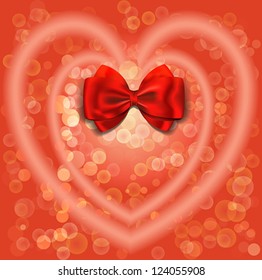Bokeh red card with heart shape and blank space. Vector Illustration