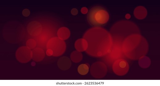 Bokeh. Red glowing blurry circles on dark backdrop. Fits celebration layout, party visuals, dreamy effects, elegant overlays, digital decorations and night event design.