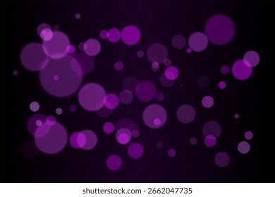 Bokeh montou. Vários círculos desfocados distribuídos aleatoriamente com foco suave. Profundidade criada pela sobreposição de camadas transparentes em plano de fundo escuro.