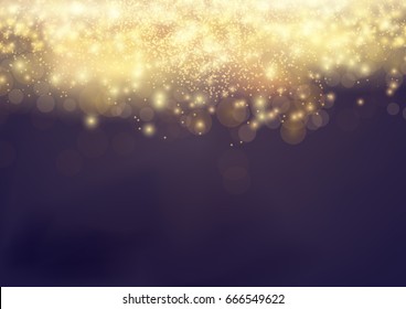 Bokeh Shine light Abstract Elegant Glow Background. Gold Shiny Fog Dust. Festive Bright Beautiful Fireworks Glitter. Vector illustration