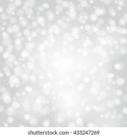 Bokeh silver. Pastel background with blurred lights. Colourful Christmas wallpaper. Festive decoration of the new year. Snow abstract backdrop. Winter pattern. Vector illustration.
