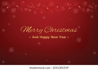 Bokeh and snowflakes Christmas red background with the text "Merry Christmas and Happy new year"