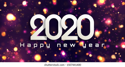 Bokeh sparkle Christmas 2020 background. Festive concept with realistic effects. Abstract defocused circular party magic christmas lights.