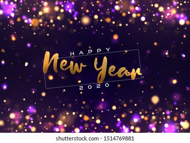 Bokeh sparkle Christmas 2020 background. Festive concept with realistic effects. Abstract defocused circular party magic christmas lights.