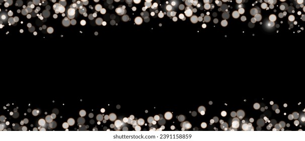 Bokeh funkelt auf schwarzem Hintergrund. Leuchtende, unscharfe Lichter Weihnachtshintergrund. Vektorbanner.