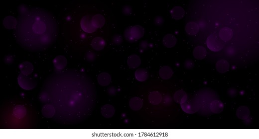 Estilo bokeh de círculos abstractos con brillo borroso que enciende el fondo violeta oscuro