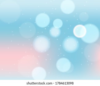 Bokeh style of abstract circles of blur glow spark lights on light blue pink mesh gradient background