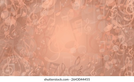 Bokeh style music background with notes. Soft, beige musical background for website, music events, contests, karaoke, cards, competitions