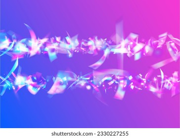 Bokeh Texture. Cristal Tinsel. Laser Prismatic Decoration. Glitter Art. Metal Design. Unicorn Foil. Kaleidoscope Sparkles. Blue Retro Background. Purple Bokeh Texture