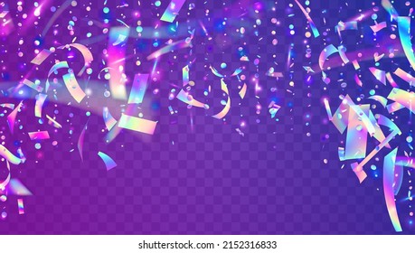 Bokeh Tinsel. Retro-Element. Rosa Disco Glare. Karnevalsttextur. Transparenter Effekt. Einhornfolie. Party Prismatisches Template. Flying Art Blue Bokeh Tinsel