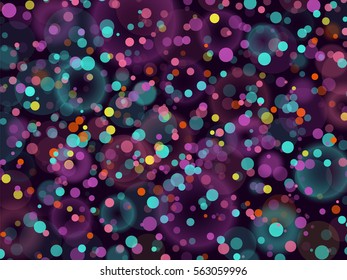 Bokeh vector background. Colorful circles texture for holiday posters. Simple bright lights wallpaper. Backdrop for web design or printed products.