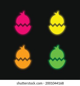 Huevo bocado Con pollo cuatro colores brillante icono vector neón