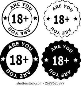 Bold 18+ circular warning badge icon design set for adult restricted content