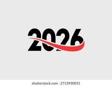 Diseño atrevido del logotipo 2026 con la línea curva roja
