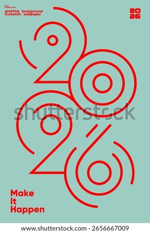 Bold 2026 poster with minimalist red line art on mint green. Perfect for New Year greetings, motivational messages, digital wallpapers, and invitation designs.