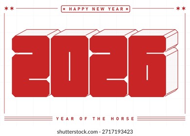 Bold 2026 in red, celebrating the Year of the Horse with a festive New Year theme.