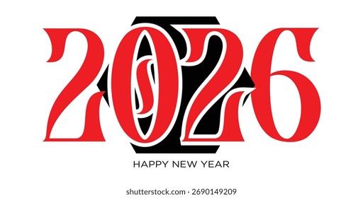 Diseño atrevido de la tipografía 2026 para el logotipo de la celebración del año Nuevo y el Anuncio de la tarjeta de felicitación; Elemento gráfico moderno del Vector