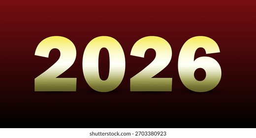 Vector de oro de 2026 en degradado rojo. Tipografía elegante para el Nuevo año, hito o diseño de eventos de Premium. El efecto luminoso y la tipografía elegante crean un ambiente festivo y premium. 