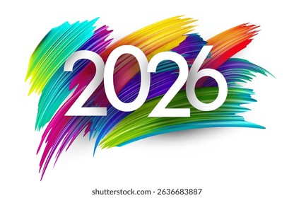 Bold 2026 with vivid brush strokes in rainbow colors. Vector illustration for festive and creative designs.