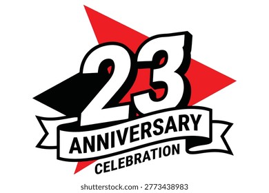 Bold 23rd-anniversary celebration logo design featuring dynamic red starburst, black number 23, and white banner with modern typography
