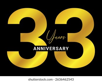 bold 33 years anniversary golden text on black background with elegant celebration layout	