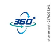 A bold 360 degree rotation icon design with arrow for motion or virtual reality applications. 