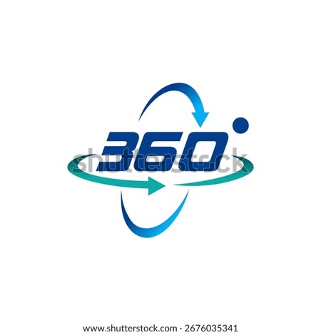 A bold 360 degree rotation icon design with arrow for motion or virtual reality applications. 