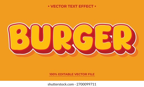Negrita efecto de texto 3D BURGER con Colores rojos y amarillos sobre fondo naranja