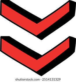 Bold 3D Chevron Arrows in Red and Black Outline Vector Illustration