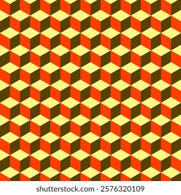 Bold 3D cube pattern in yellow and red: perfect for backgrounds, branding, and creative projects. High-resolution geometric design for digital or print use