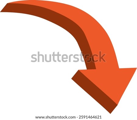 Bold 3D Curved Arrow - Orange Down Arrow Illustration