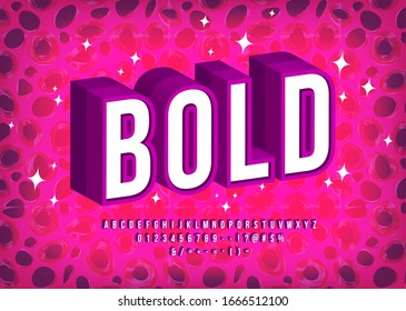 Bold 3d Font. Alphabet letters, numbers and symbols. Typography design vector.
