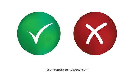 Botones brillantes de la marca de verificación 3D y de la señal cruzada para los iconos de la Aprobación y del rechazo