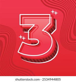 Un atrevido diseño 3D número 3 con un llamativo fondo rojo y patrones ondulados dinámicos. Perfecto para gráficos promocionales, eventos de celebración o proyectos creativos.