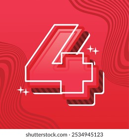 A bold 3D number 4 design with a striking red background and dynamic wavy patterns. Perfect for promotional graphics, celebration events, or creative projects.