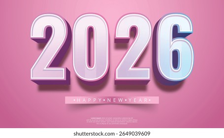 Os números 3D em negrito exibem o ano de 2026 com uma mensagem feliz de ano novo abaixo