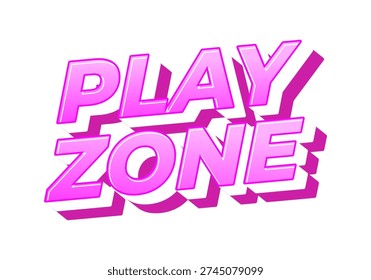 A Bold 3d pink text reading play zone with white highlights and strong drop shadow on white background, playful retro style.