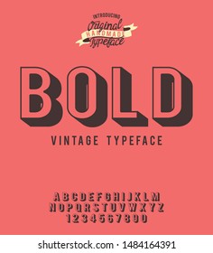 Bold. 3D serif font. 2 color. Typography design. Vintage retro font.