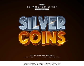 bold 3d silver coins fantasy game logo kids text effect