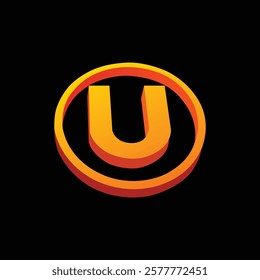 Bold 3D U Logo with Vibrant Orange Circular Design