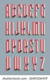 Bold 3D uppercase alphabet with sharp angled shapes and retro vibes. Shadowed block letters in isometric perspective. Ideal for posters, games, and titles.