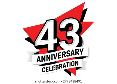 Bold 43rd anniversary celebration logo design featuring dynamic geometric shapes with striking red black and white color contrast